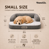 Bruno orthopedic dog bed corner detail showing YKK zipper construction and grey micro-velvet exterior fabric