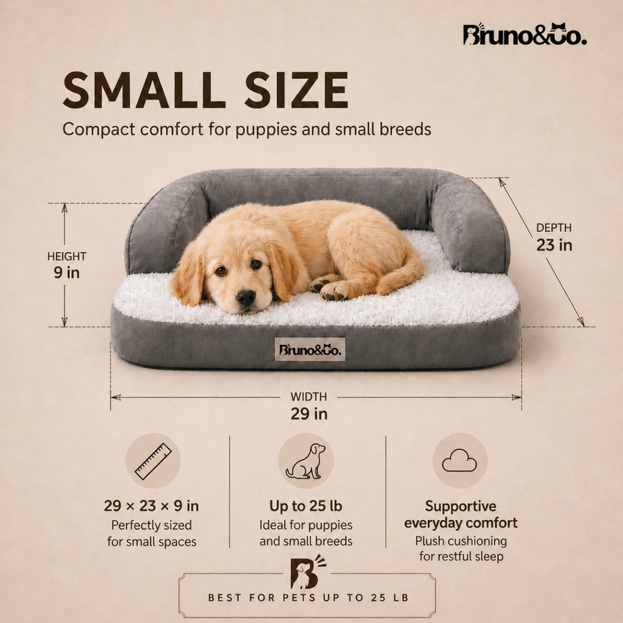 Bruno orthopedic dog bed corner detail showing YKK zipper construction and grey micro-velvet exterior fabric