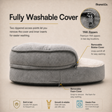 Bruno orthopedic dog bed top-down view showing 250 GSM PV plush sleeping surface and piping trim detail